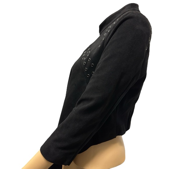 BCBGMaxAzria Black Faux Suede Asymmetrical Cropped Eyelet Studded Zip Jacket S - Picture 4 of 12